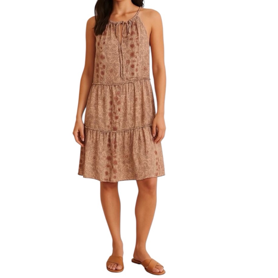Anthropologie Drew Mini Dress Halter Neck Tiered A-Line Lined Pink Size Medium